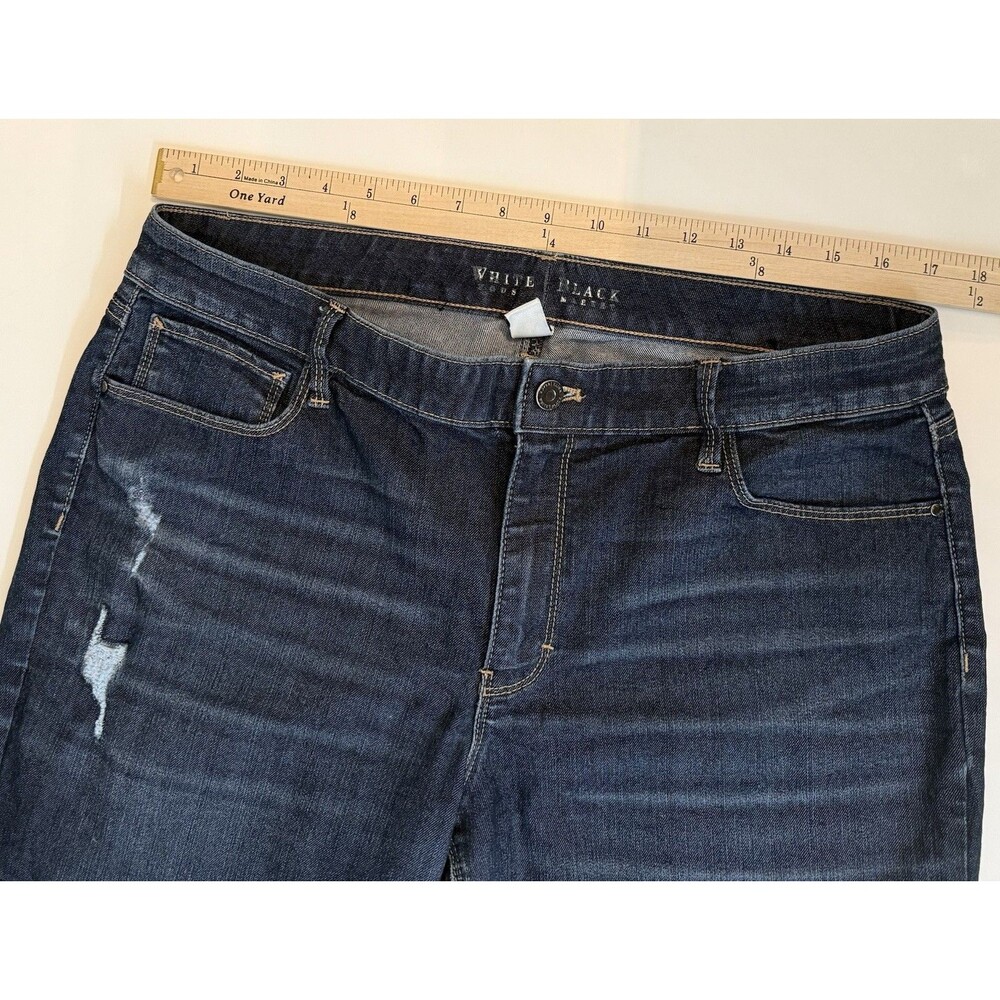 White House Black Market Slim Jeans Women 14 Dark Wash Stretch Distressed - Picture 4 of 7
